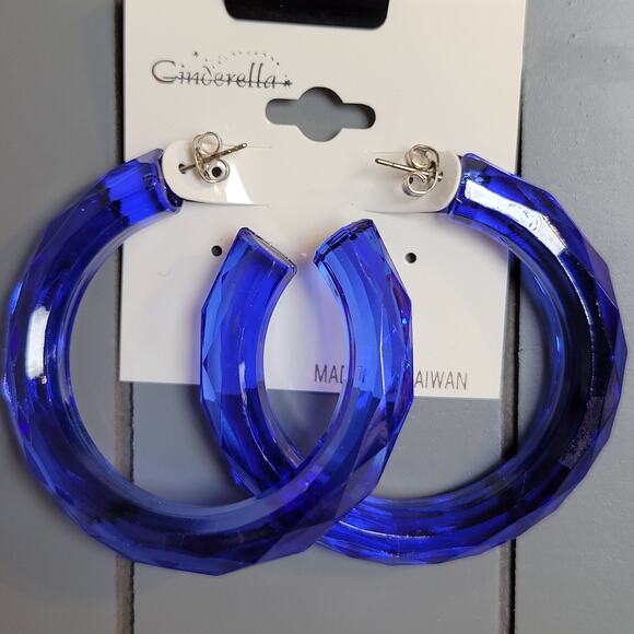 Royal Blue Hoop Earring 2" Retro Bold Bright Y2K Festival Pierced 80's Statement - Picture 1 of 6